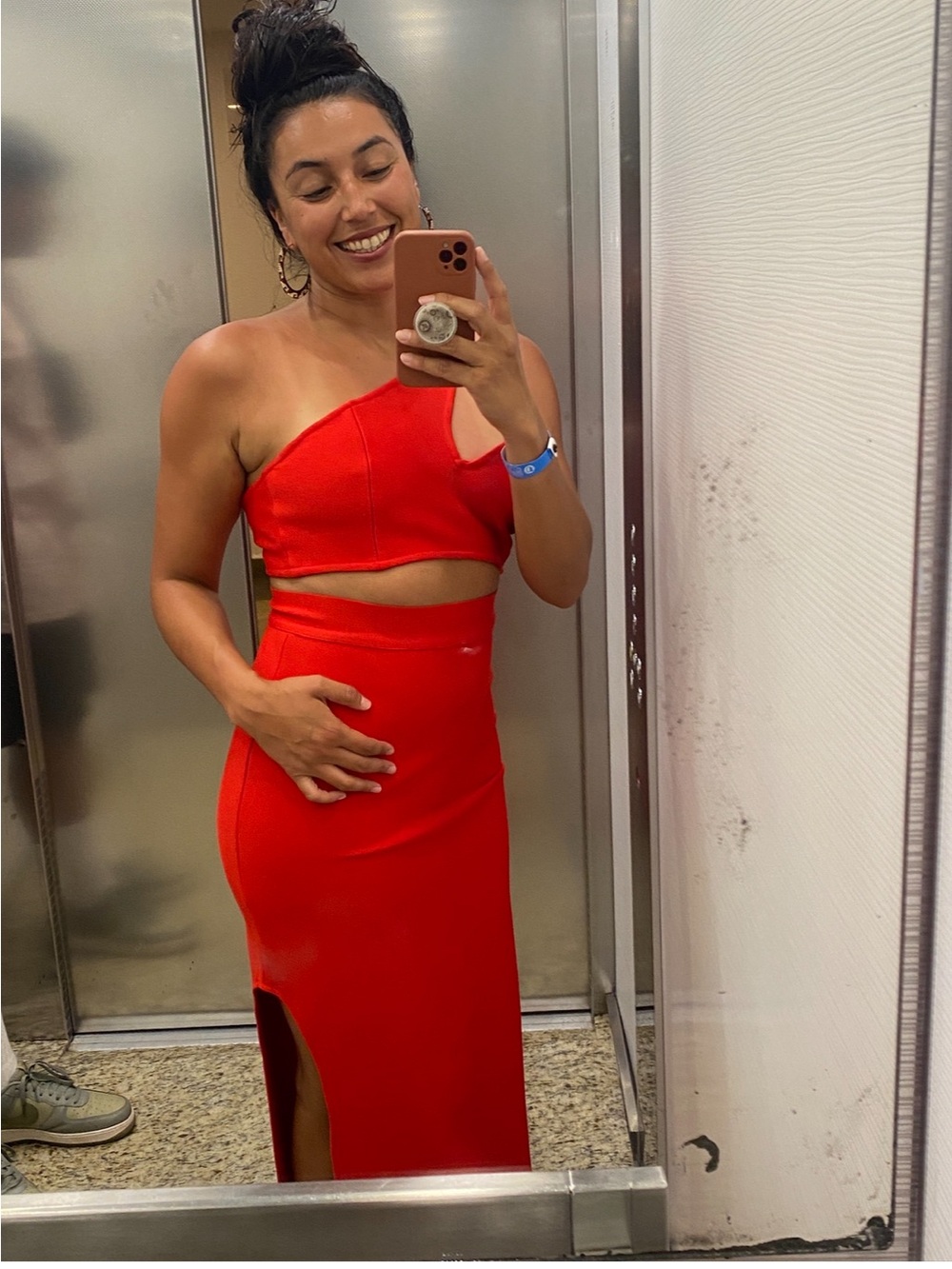 Nasty Gal Red One-Shoulder Cutout Midi Dress